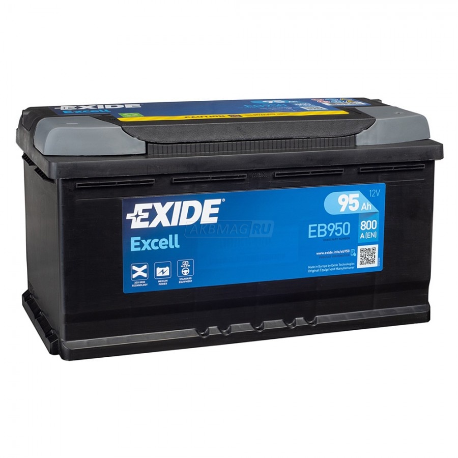 Аккумулятор автомобильный EXIDE Excell 95R EB950 800 А обр. пол. 95 Ач