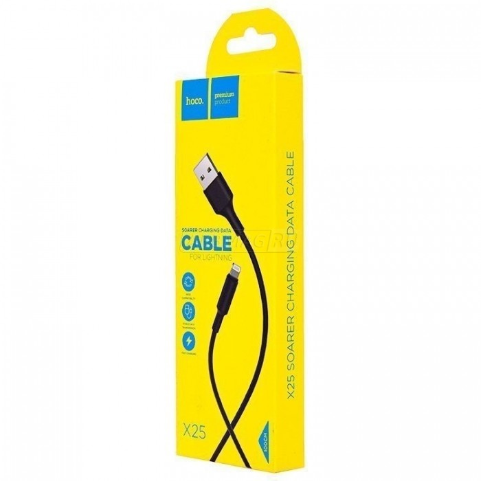 USB кабель HOCO X25 Soarer Charging Data Cable For Lightning (L=1M) круглый пластик. разъемы(черный)